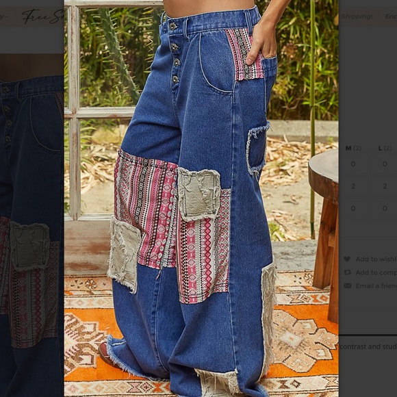 POL “ Alexia “ POL Denim Pants with Printed Contrast and Stud Detail 34 - Picture 2 of 12